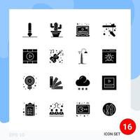 Set of 16 Vector Solid Glyphs on Grid for marriage play video media rod Editable Vector Design Elements