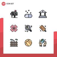 Modern Set of 9 Filledline Flat Colors Pictograph of leukemia cancer banking blood flower Editable Vector Design Elements