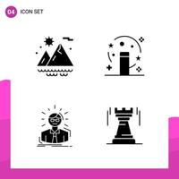 Glyph Icon set Pack of 4 Solid Icons isolated on White Background for responsive Website Design Print and Mobile Applications Creative Black Icon vector background