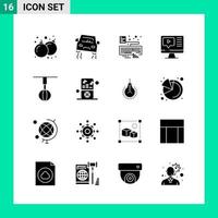 Pack of 16 Solid Style Icon Set Glyph Symbols for print Creative Signs Isolated on White Background 16 Icon Set Creative Black Icon vector background