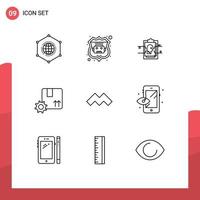 Set of 9 Modern UI Icons Symbols Signs for crypto currency gear report premium quality branding Editable Vector Design Elements