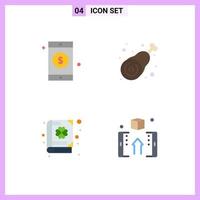 Set of 4 Commercial Flat Icons pack for mobile clover drumstick leg patrick Editable Vector Design Elements