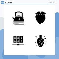 Pack of 4 Modern Solid Glyphs Signs and Symbols for Web Print Media such as tea men camping hipster mainframe Editable Vector Design Elements