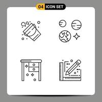 4 User Interface Line Pack of modern Signs and Symbols of bucket office tool science working desk Editable Vector Design Elements