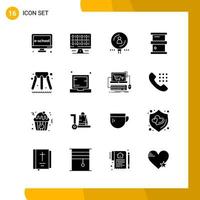 16 Icon Set Solid Style Icon Pack Glyph Symbols isolated on White Backgound for Responsive Website Designing Creative Black Icon vector background