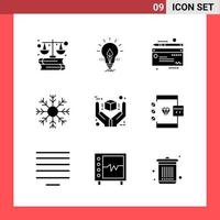 9 Icon Pack Solid Style Glyph Symbols on White Background Simple Signs for general designing Creative Black Icon vector background