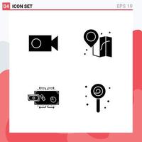 Group of 4 Solid Glyphs Signs and Symbols for cam money beach finance confect Editable Vector Design Elements