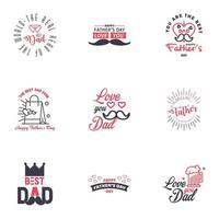 9 Black and Pink Set of Vector Happy fathers day Typography Vintage Icons Lettering for greeting cards banners tshirt design Fathers Day Editable Vector Design Elements