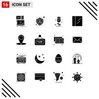 Set of 16 Vector Solid Glyphs on Grid for marketing map user location cocaine Editable Vector Design Elements