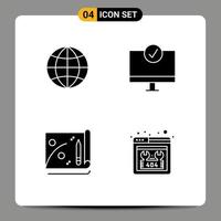 Group of 4 Modern Solid Glyphs Set for global file computers gadget error Editable Vector Design Elements