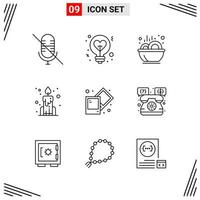 9 Icons Line Style Grid Based Creative Outline Symbols for Website Design Simple Line Icon Signs Isolated on White Background 9 Icon Set Creative Black Icon vector background