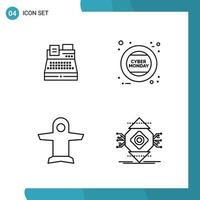 Vector Pack of 4 Outline Symbols Line Style Icon Set on White Background for Web and Mobile Creative Black Icon vector background