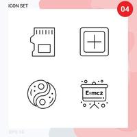 Mobile Interface Line Set of 4 Pictograms of sd card polarity data increase unity Editable Vector Design Elements