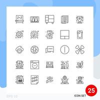 25 Universal Lines Set for Web and Mobile Applications prize phone book home ware notebook news paper Editable Vector Design Elements