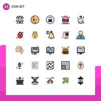 Pictogram Set of 25 Simple Filled line Flat Colors of back to school school media thanksgiving day egg Editable Vector Design Elements