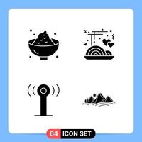 4 Solid Black Icon Pack Glyph Symbols for Mobile Apps isolated on white background 4 Icons Set Creative Black Icon vector background