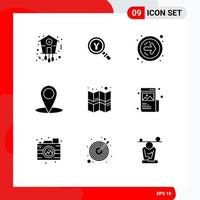 9 Universal Solid Glyphs Set for Web and Mobile Applications location education search map next button Editable Vector Design Elements