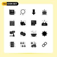 Pack of 16 Modern Solid Glyphs Signs and Symbols for Web Print Media such as internet cloud down hospital medicine Editable Vector Design Elements