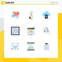 Pack of 9 creative Flat Colors of wifi connection human resource connected cloud Editable Vector Design Elements