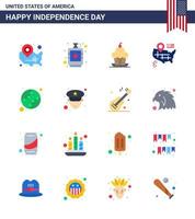 conjunto de 16 iconos del día de los ee.uu. símbolos americanos signos del día de la independencia para la ubicación americana cadera muffin de acción de gracias elementos de diseño vectorial editables del día de los ee.