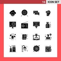 16 Icon Pack Solid Style Glyph Symbols on White Background Simple Signs for general designing Creative Black Icon vector background