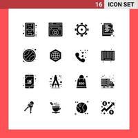 Pack of 16 Modern Solid Glyphs Signs and Symbols for Web Print Media such as sport security construction protection hacker Editable Vector Design Elements