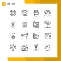 Mobile Interface Outline Set of 16 Pictograms of egg decoration study bird rest Editable Vector Design Elements