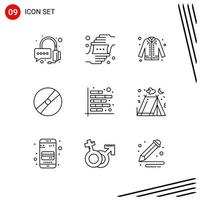 Collection of 9 Vector Icons in Line style Pixle Perfect Outline Symbols for Web and Mobile Line Icon Signs on White Background 9 Icons Creative Black Icon vector background