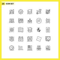 25 User Interface Line Pack of modern Signs and Symbols of target money server win success Editable Vector Design Elements