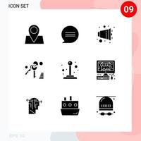 Mobile Interface Solid Glyph Set of 9 Pictograms of ecommerce joystick half control key Editable Vector Design Elements