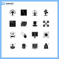 Pictogram Set of 16 Simple Solid Glyphs of sign board layout direction power Editable Vector Design Elements