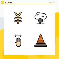 Universal Icon Symbols Group of 4 Modern Filledline Flat Colors of currency hand cloud based services cloud server left Editable Vector Design Elements