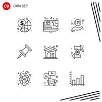 Collection of 9 Vector Icons in Line style Pixle Perfect Outline Symbols for Web and Mobile Line Icon Signs on White Background 9 Icons Creative Black Icon vector background