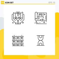 Universal Icon Symbols Group of 4 Modern Filledline Flat Colors of hands agriculture box house nature Editable Vector Design Elements
