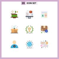 User Interface Pack of 9 Basic Flat Colors of cup box printing bulb bank Editable Vector Design Elements