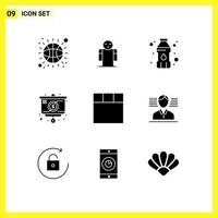 Group of 9 Modern Solid Glyphs Set for american layout drinking water grid chart Editable Vector Design Elements
