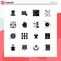 Modern Set of 16 Solid Glyphs Pictograph of balance management labyrinth business food Editable Vector Design Elements