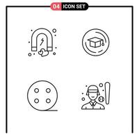 User Interface Pack of 4 Basic Filledline Flat Colors of attract charge magnet education baseball Editable Vector Design Elements