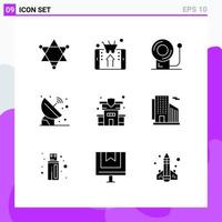 Pictogram Set of 9 Simple Solid Glyphs of insurance space bell signal astronomy Editable Vector Design Elements