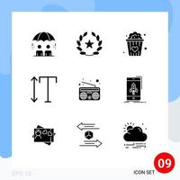 Set of 9 Commercial Solid Glyphs pack for game media food communication scale Editable Vector Design Elements