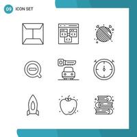 Vector Pack of 9 Outline Symbols Line Style Icon Set on White Background for Web and Mobile Creative Black Icon vector background