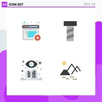 Set of 4 Vector Flat Icons on Grid for article environment online learning sun Editable Vector Design Elements