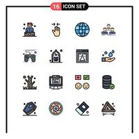 Pack of 16 creative Flat Color Filled Lines of control pad people zoom in group company Editable Creative Vector Design Elements