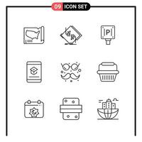 Set of 9 Line Style Icons for web and mobile Outline Symbols for print Line Icon Signs Isolated on White Background 9 Icon Set Creative Black Icon vector background