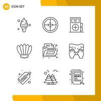 9 Icon Set Line Style Icon Pack Outline Symbols isolated on White Backgound for Responsive Website Designing Creative Black Icon vector background