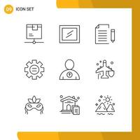 Group of 9 Outlines Signs and Symbols for up gear document setting world Editable Vector Design Elements