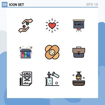 9 Thematic Vector Filledline Flat Colors and Editable Symbols of medical healthcare classroom workflow iteration Editable Vector Design Elements