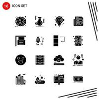 Collection of 16 Vector Icons in solid style Pixle Perfect Glyph Symbols for Web and Mobile Solid Icon Signs on White Background 16 Icons Creative Black Icon vector background