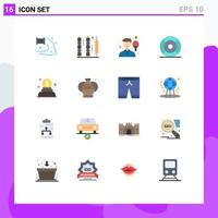 Flat Color Pack of 16 Universal Symbols of help basic meat racket man Editable Pack of Creative Vector Design Elements