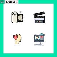 Set of 4 Modern UI Icons Symbols Signs for cleaning secure tissue clapperboard user Editable Vector Design Elements